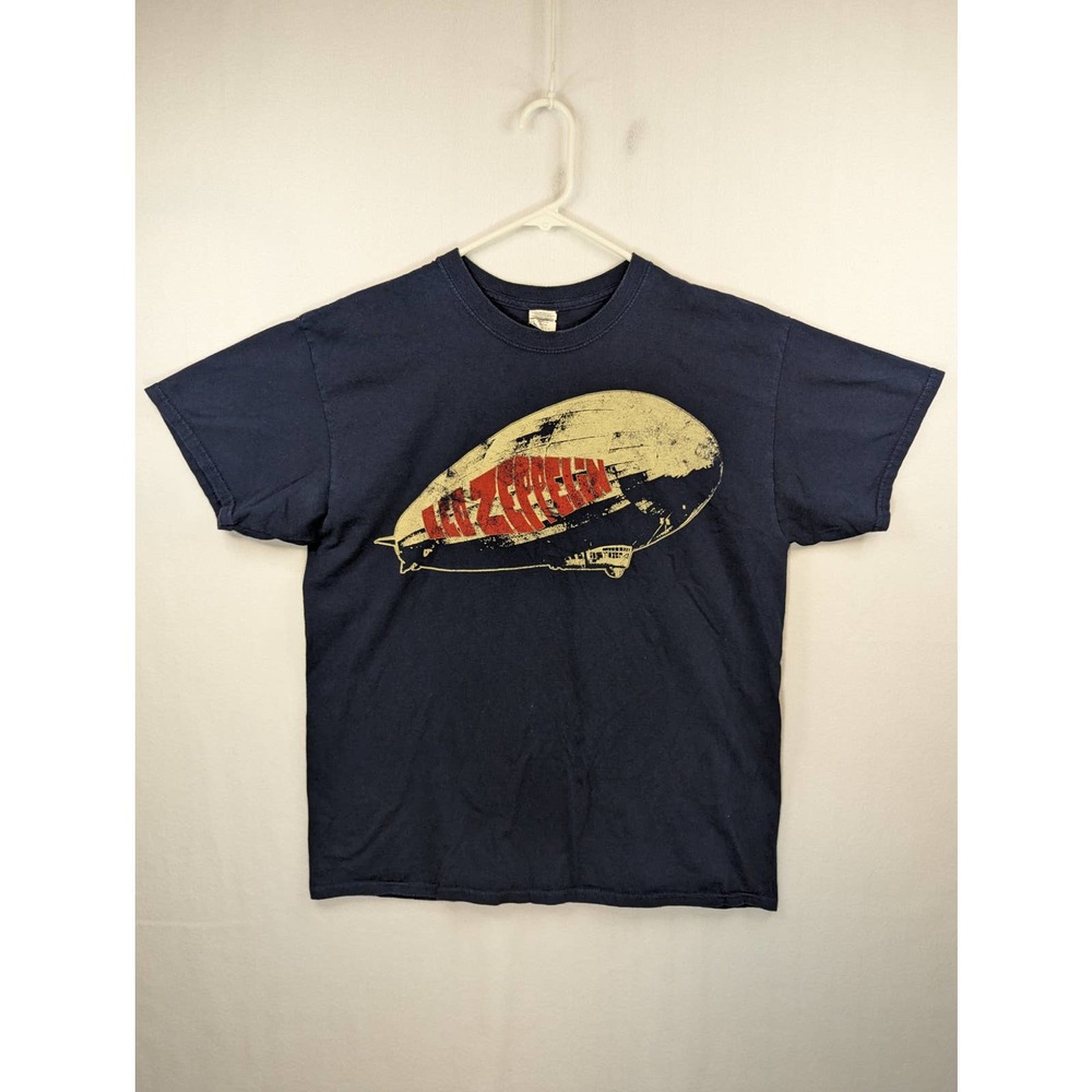 Mens Gildan Led Zeppelin Size Large Blimp Union Jacks Flag Navy T-Shirt